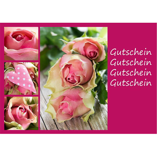 Gutscheinkarte pinke Rose 11x15,5cm 40 Stück
